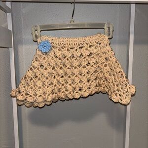 Handmade Crochet Skirt with Blue Accent